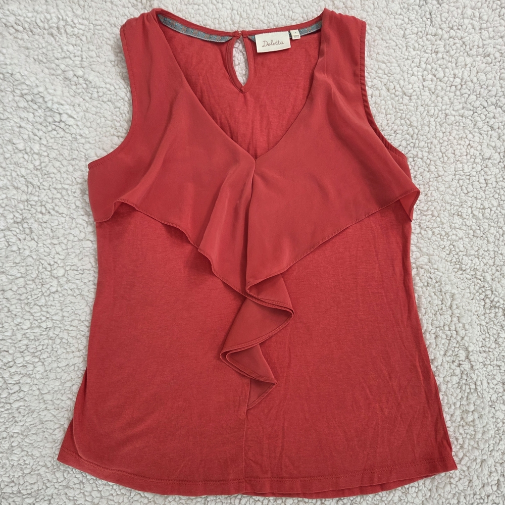 Deletta Red Sleeveless Size Small Ruffle Blouse Summer Date Night Fall Elegant